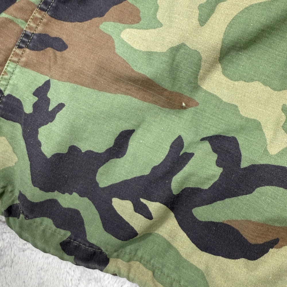 Vintage Army Camo Coat Jacket Cold Weather Small Long Woodland Distressed FLAW - Picture 12 of 16
